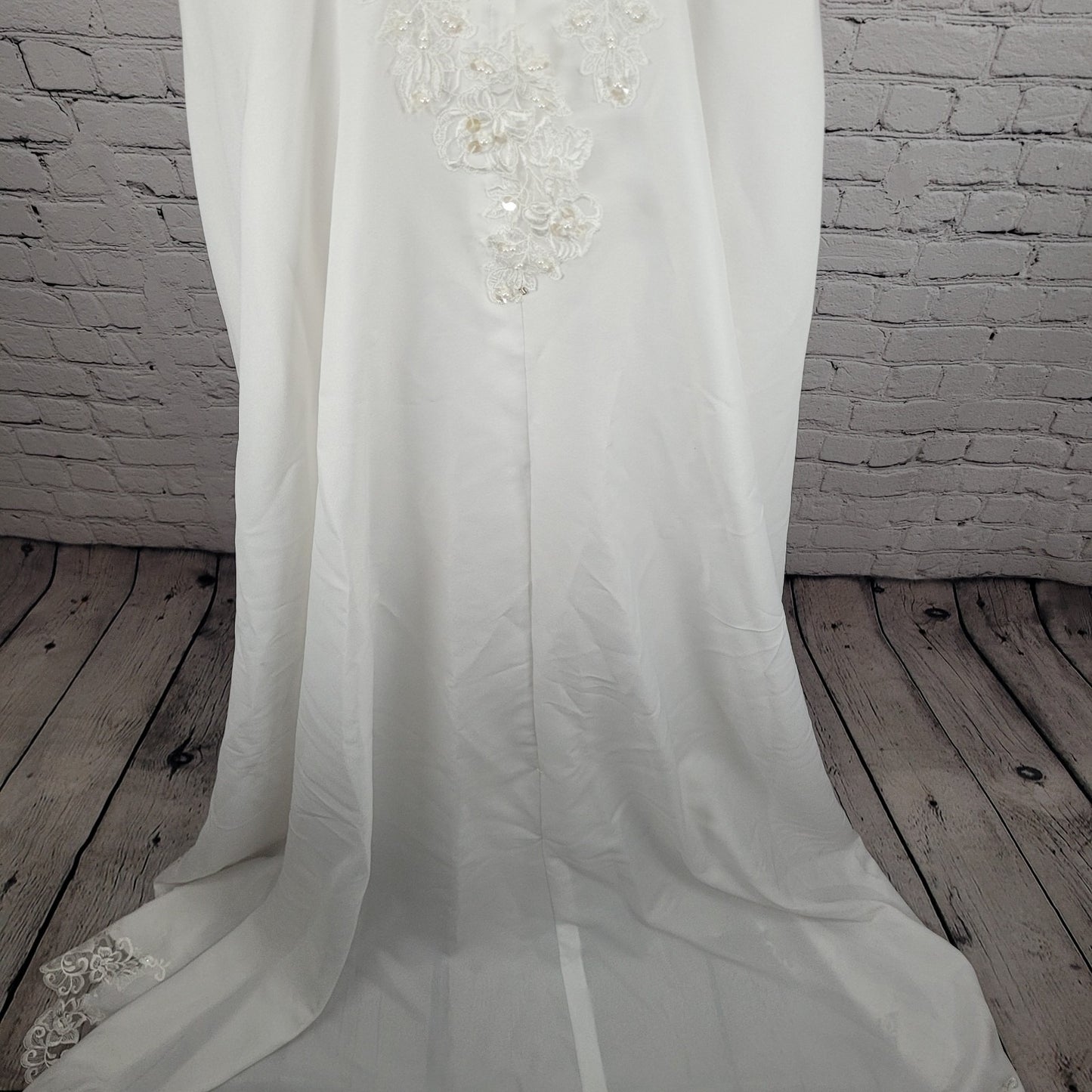 Bridal Originals White Embroidered Floral Beaded Puff Sleeve Wedding Dress 14