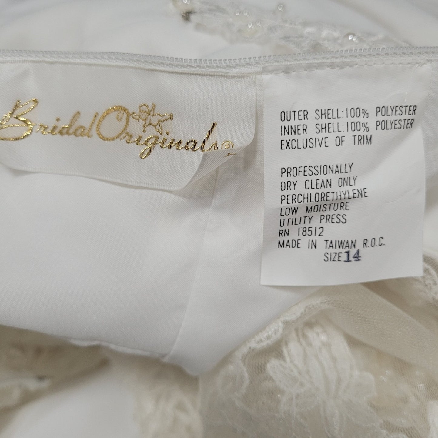 Bridal Originals White Embroidered Floral Beaded Puff Sleeve Wedding Dress 14