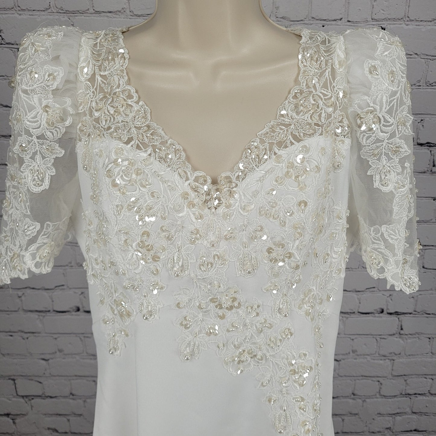 Bridal Originals White Embroidered Floral Beaded Puff Sleeve Wedding Dress 14