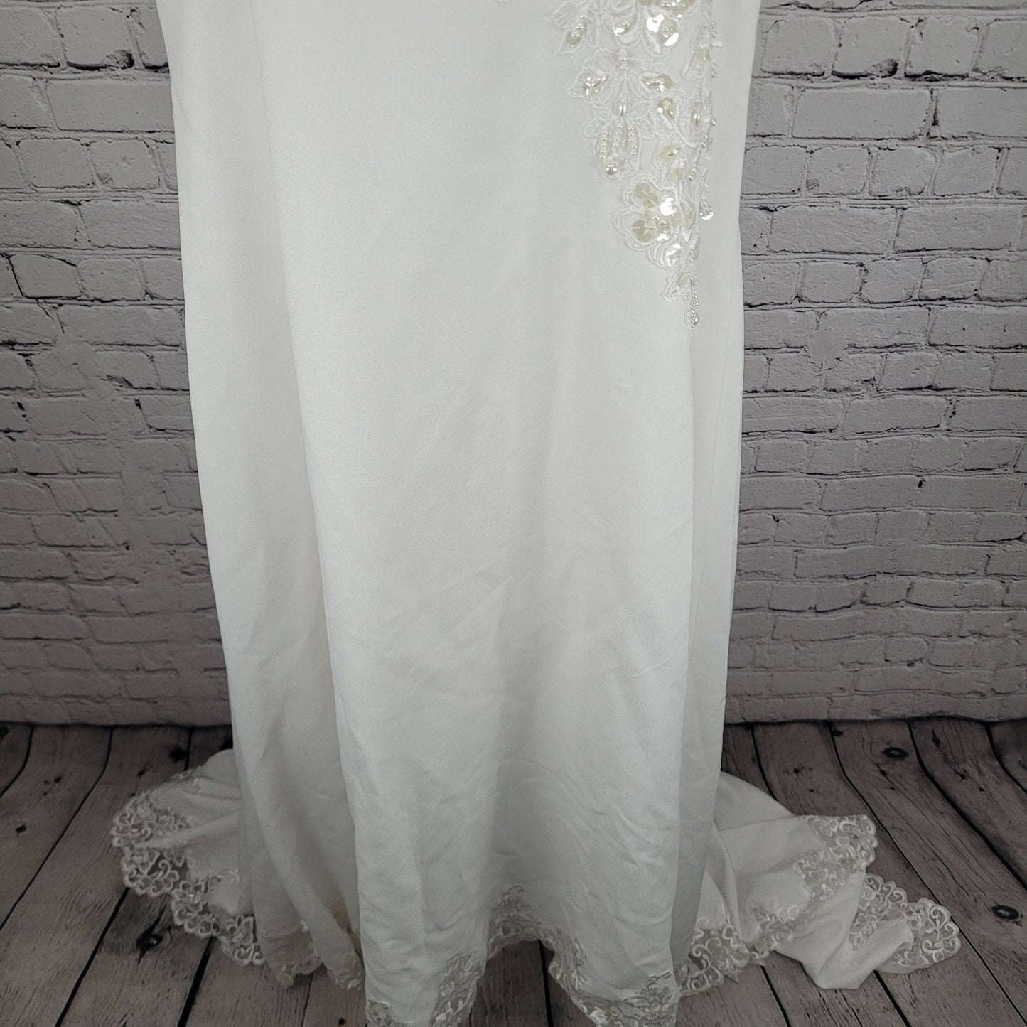 Bridal Originals White Embroidered Floral Beaded Puff Sleeve Wedding Dress 14