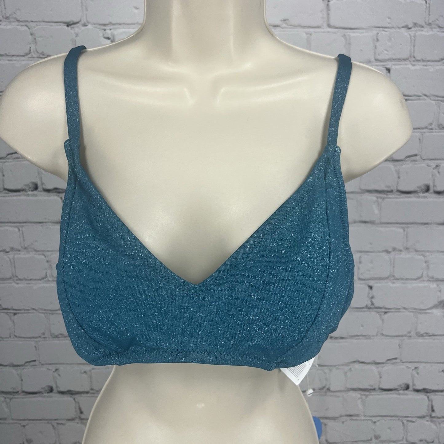 NWT Cupshe Teal Sparkle Glitter Lightly Padded Stretch Bikini Swim Top Large L