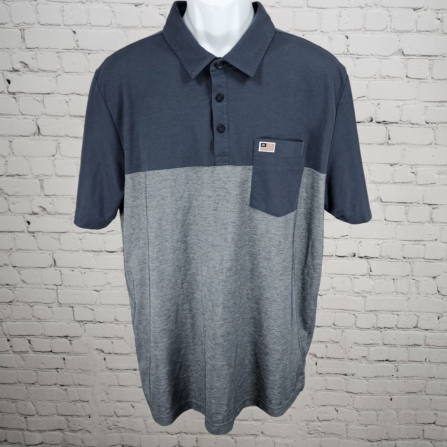 Travis Mathew UT Longhorn Golf Club Blue Pima Cotton Blend US Flag Polo Shirt XL
