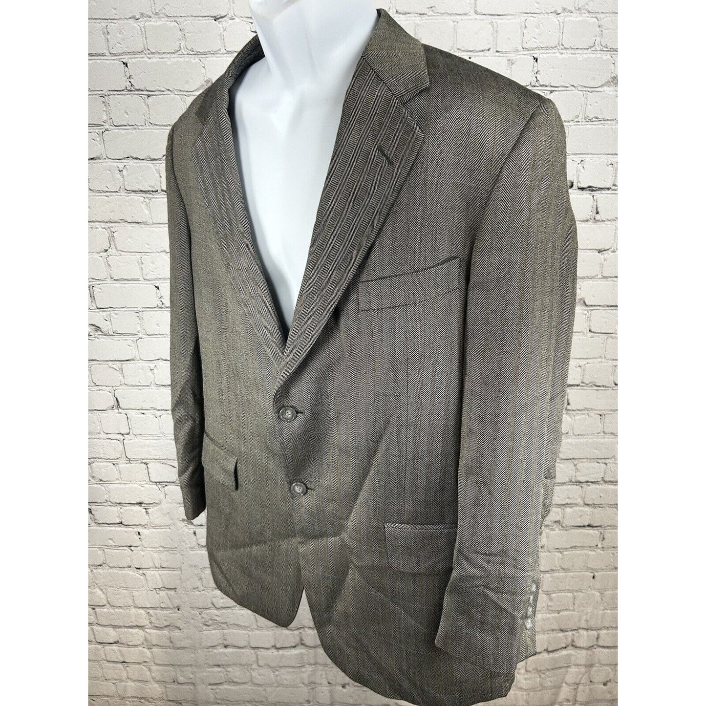 Evan Picone Silk Herringbone Gray Two Button Sport Coat Blazer Suit Size 40R