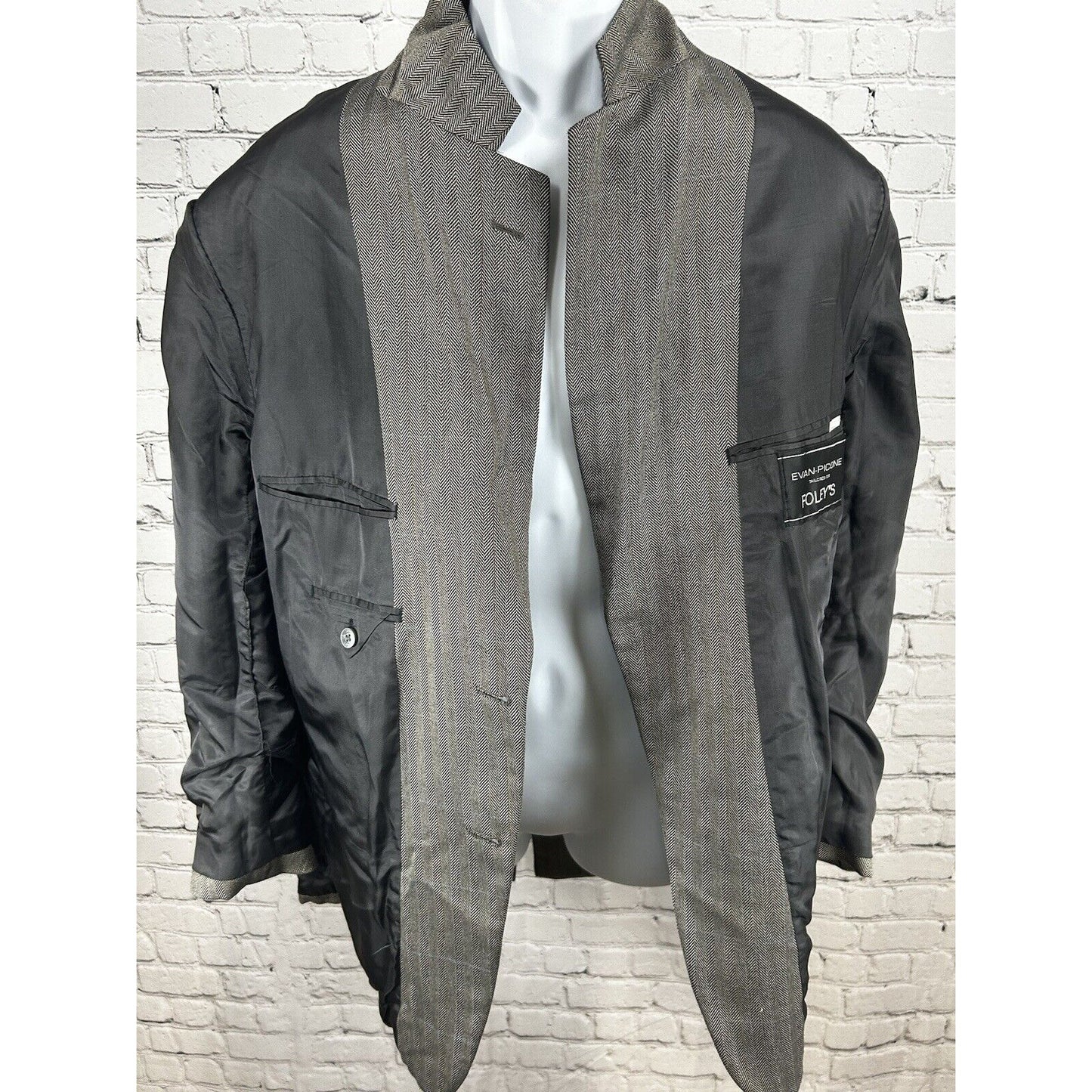 Evan Picone Silk Herringbone Gray Two Button Sport Coat Blazer Suit Size 40R