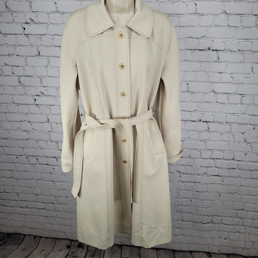 VTG Foxland By Lanson Beige Water Repellent Belted Lined Trench Coat Size 11/12