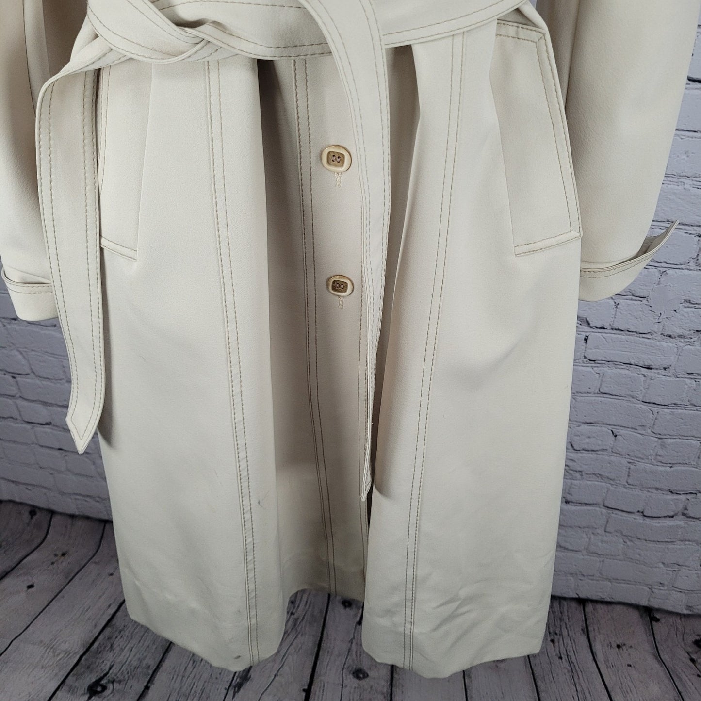 VTG Foxland By Lanson Beige Water Repellent Belted Lined Trench Coat Size 11/12
