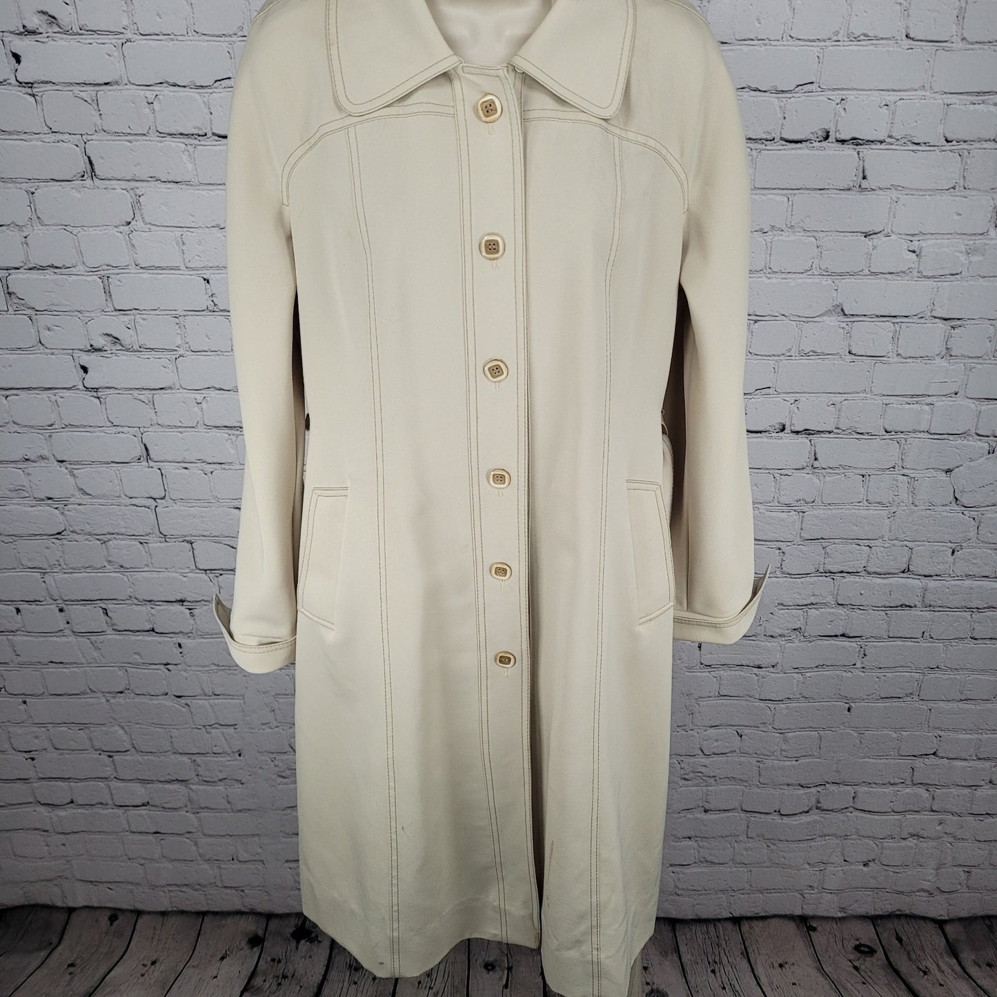 VTG Foxland By Lanson Beige Water Repellent Belted Lined Trench Coat Size 11/12