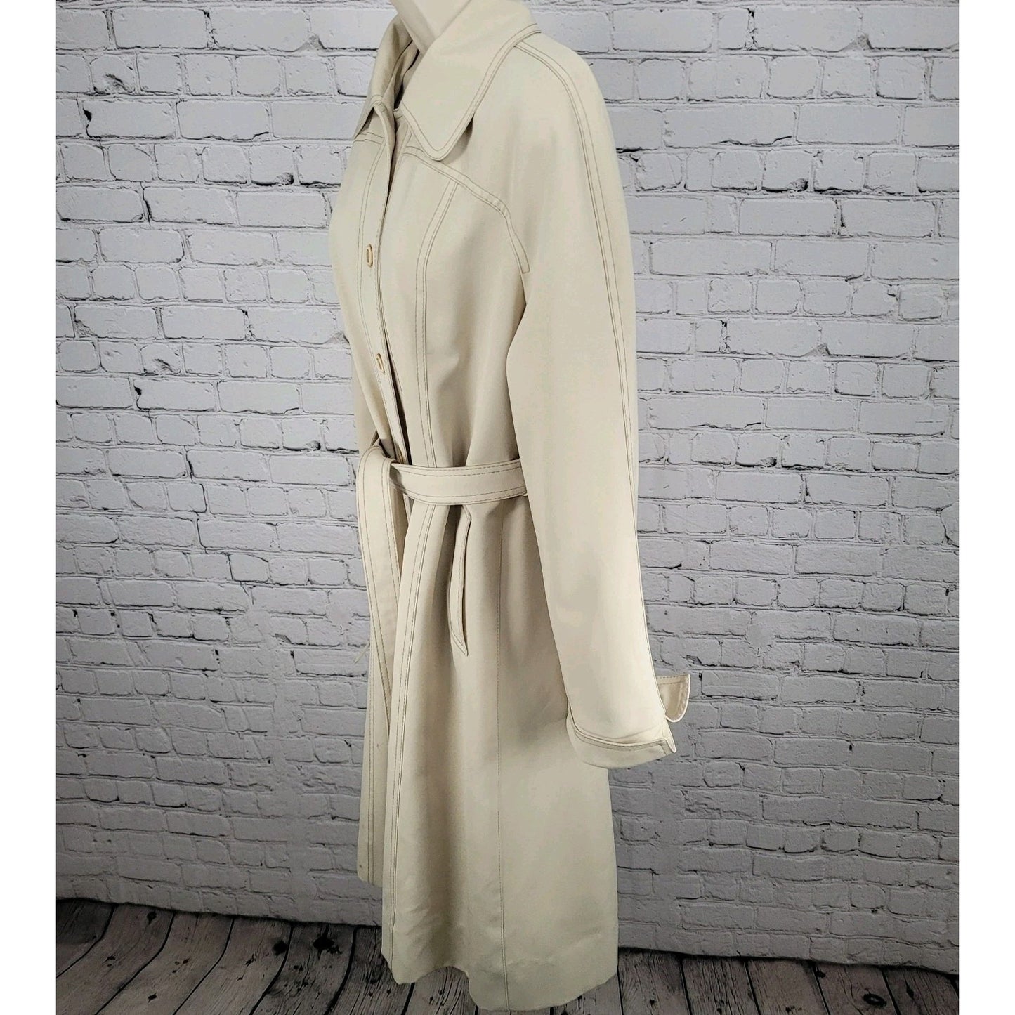 VTG Foxland By Lanson Beige Water Repellent Belted Lined Trench Coat Size 11/12