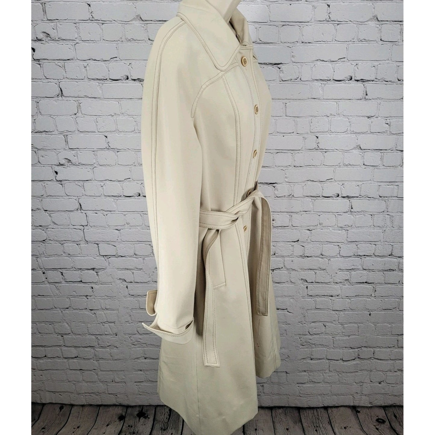 VTG Foxland By Lanson Beige Water Repellent Belted Lined Trench Coat Size 11/12