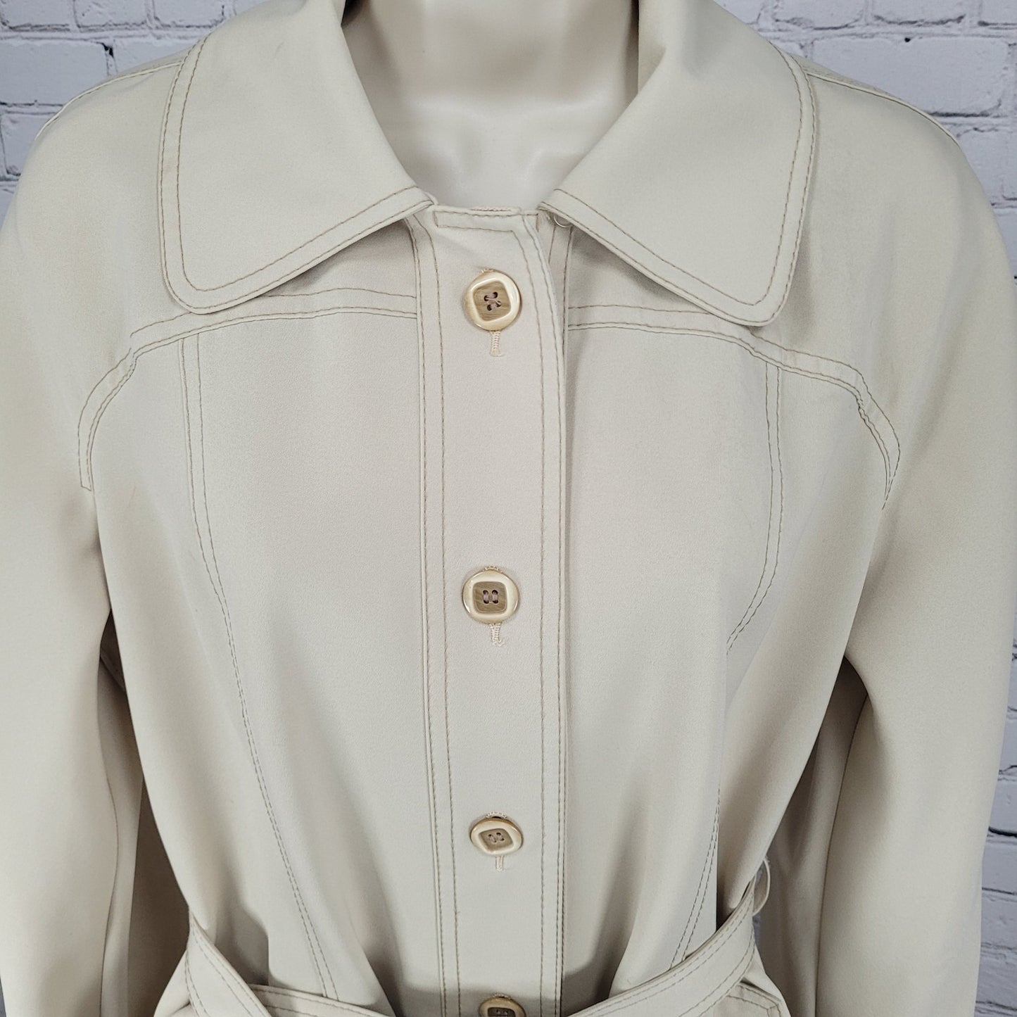 VTG Foxland By Lanson Beige Water Repellent Belted Lined Trench Coat Size 11/12