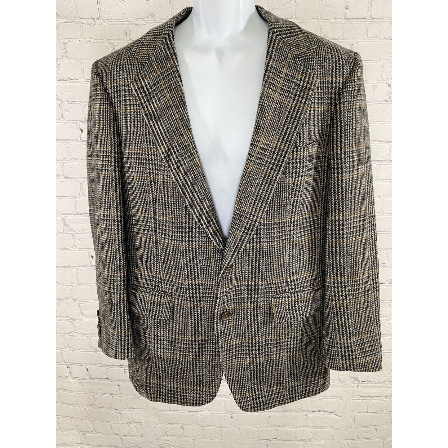 Vintage Barrister Hartmarx Wool Plaid 2 Button Blazer Jacket USA 1989 Size 42