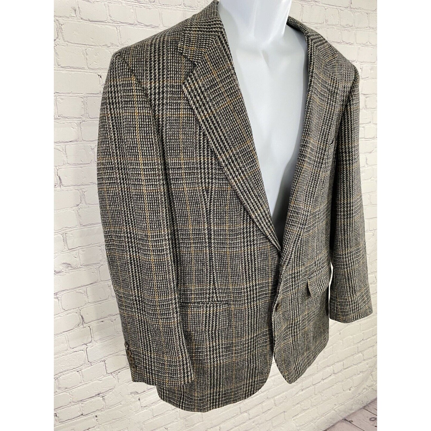 Vintage Barrister Hartmarx Wool Plaid 2 Button Blazer Jacket USA 1989 Size 42