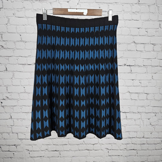 NWT Ninety Clothing Co. Blue Black Knit Geometric Pull On A-Line Short Skirt M