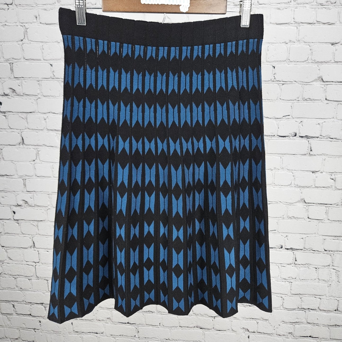 NWT Ninety Clothing Co. Blue Black Knit Geometric Pull On A-Line Short Skirt M