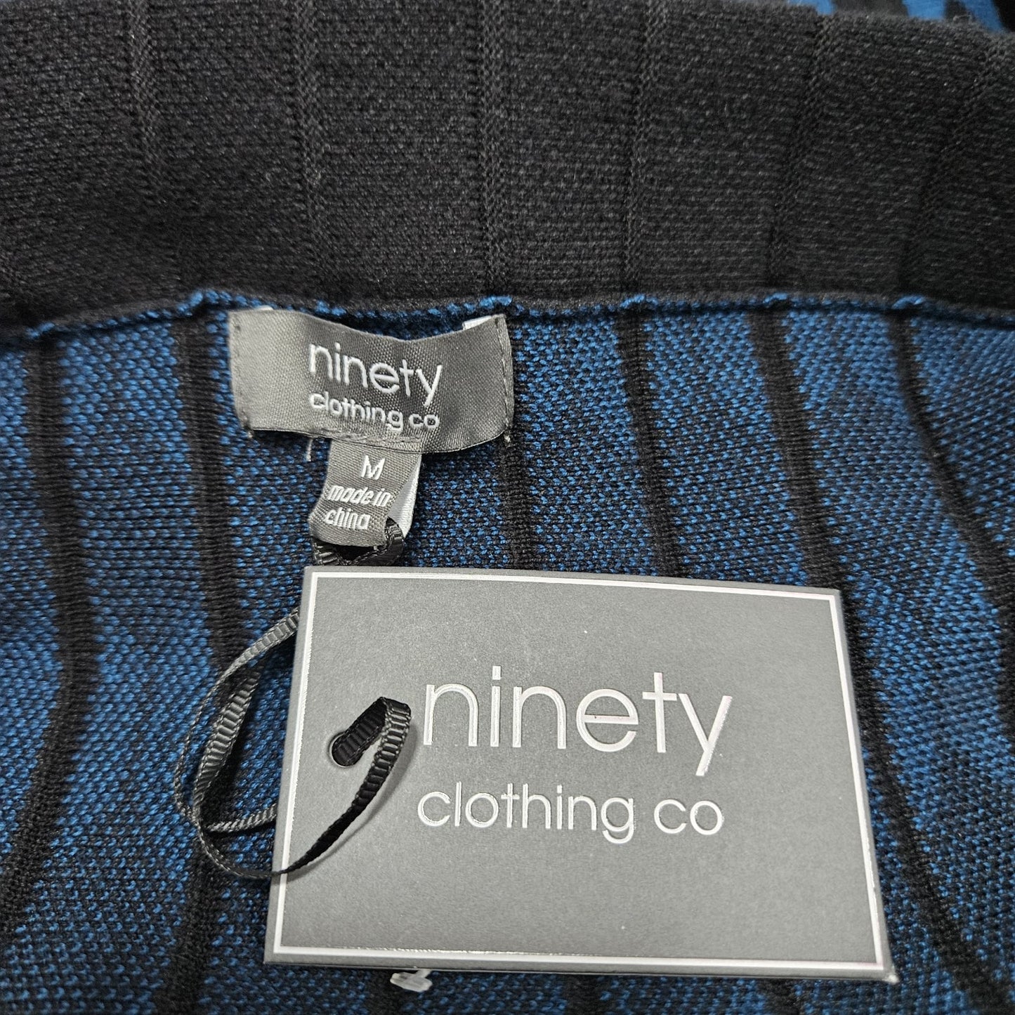 NWT Ninety Clothing Co. Blue Black Knit Geometric Pull On A-Line Short Skirt M