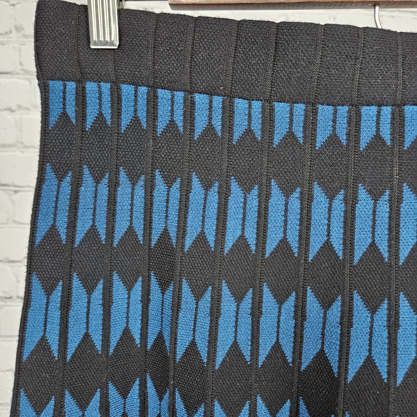 NWT Ninety Clothing Co. Blue Black Knit Geometric Pull On A-Line Short Skirt M