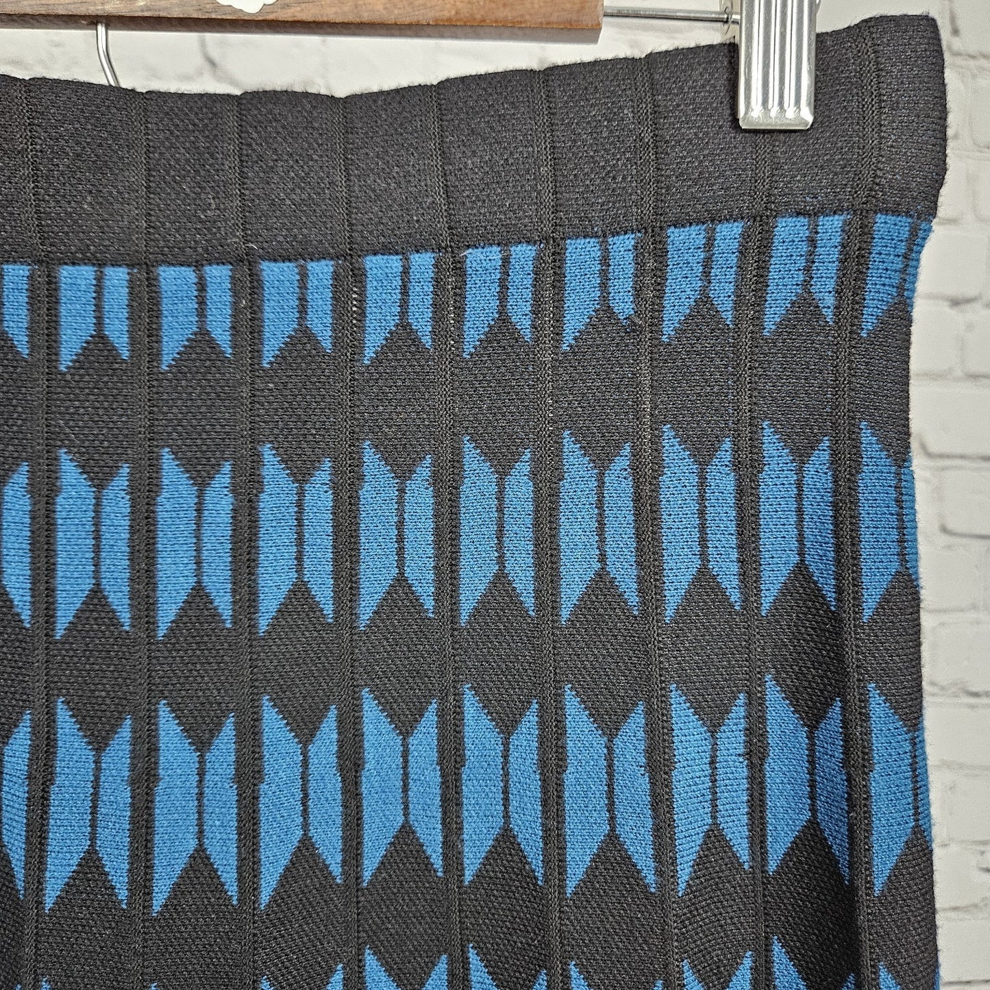 NWT Ninety Clothing Co. Blue Black Knit Geometric Pull On A-Line Short Skirt M