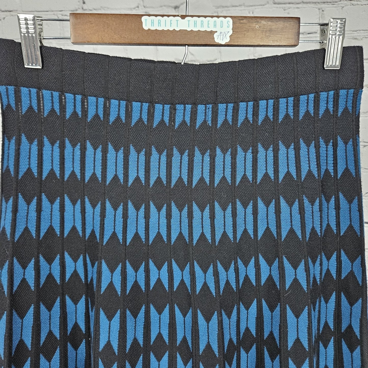 NWT Ninety Clothing Co. Blue Black Knit Geometric Pull On A-Line Short Skirt M