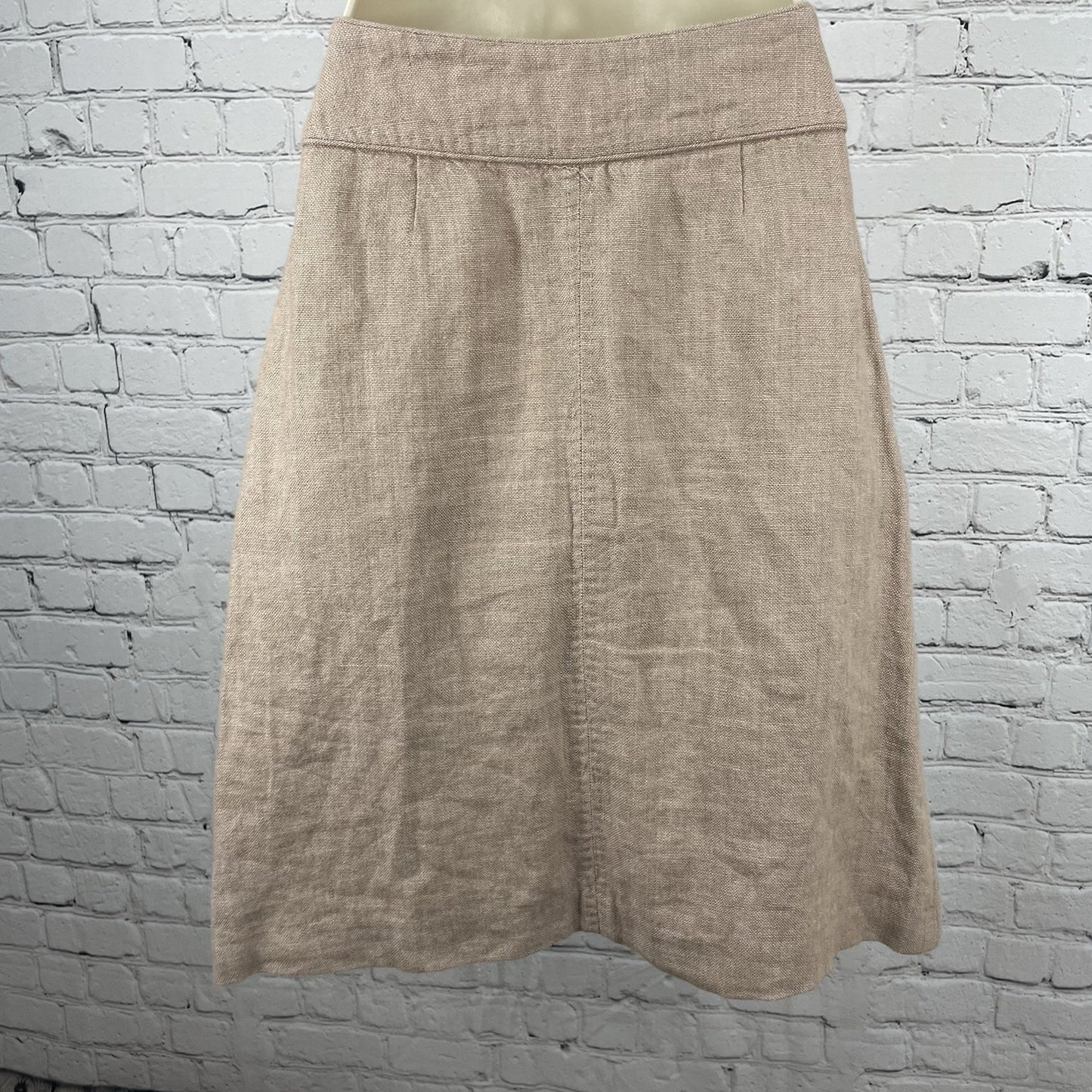 Elevenses Anthropologie Beige Linen Knee Length Cotton Pockets A Line Skirt 0