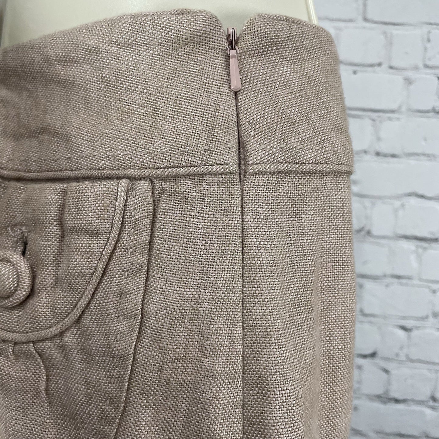 Elevenses Anthropologie Beige Linen Knee Length Cotton Pockets A Line Skirt 0