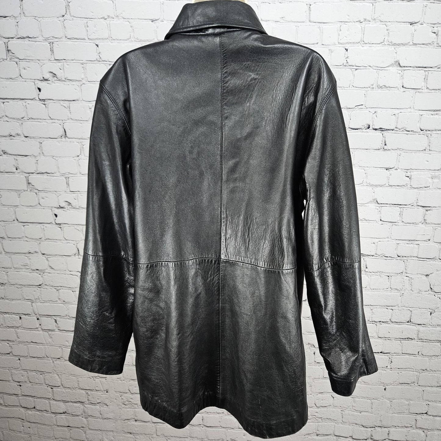 JLC New York Black Genuine Leather Buttoned Collared Pockets Lined Jacket XL