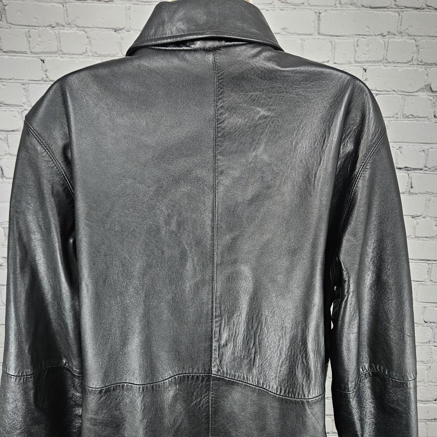 JLC New York Black Genuine Leather Buttoned Collared Pockets Lined Jacket XL