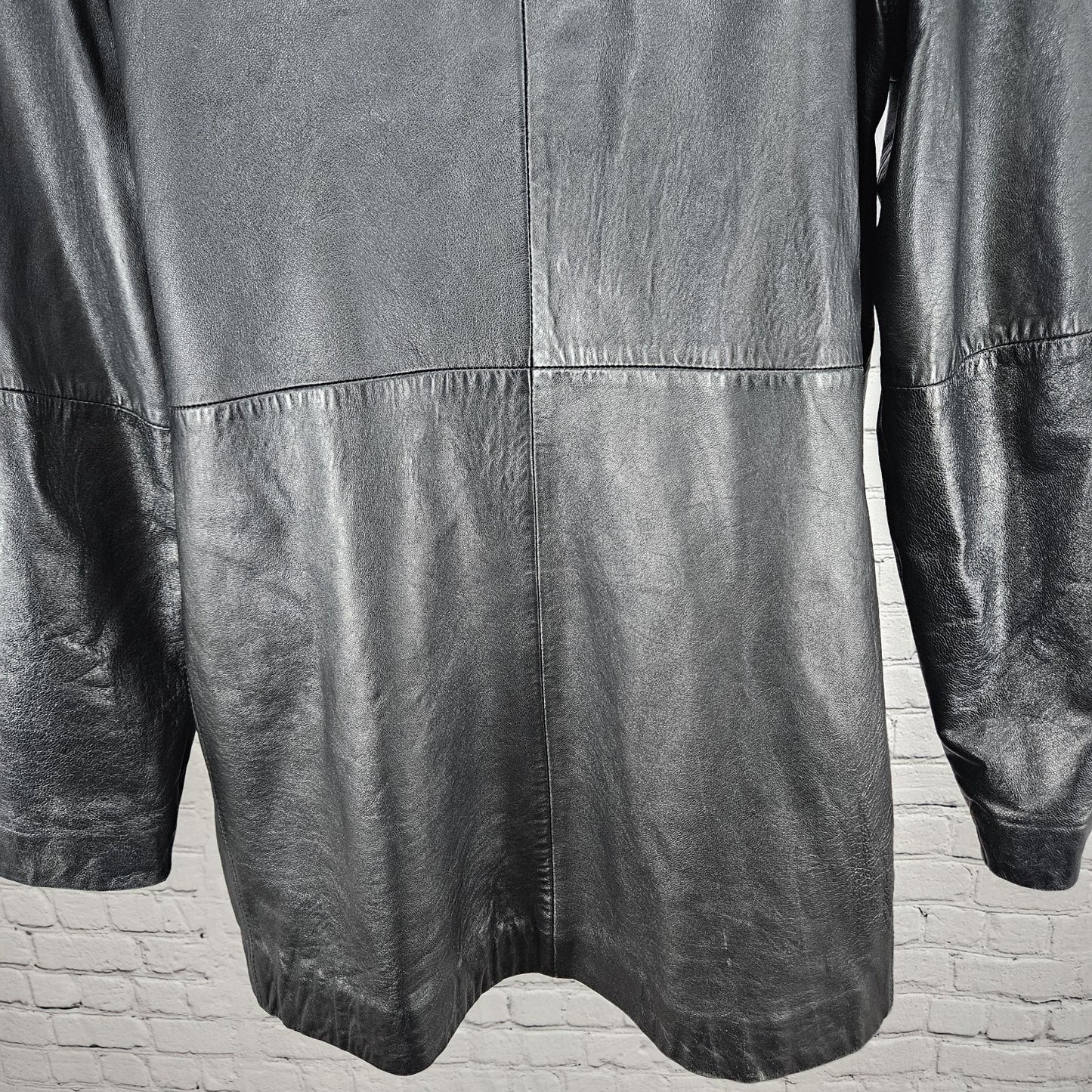 JLC New York Black Genuine Leather Buttoned Collared Pockets Lined Jacket XL