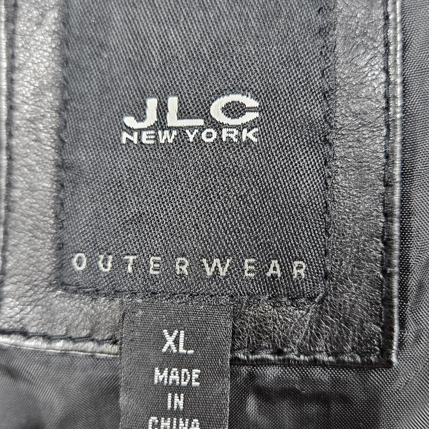 JLC New York Black Genuine Leather Buttoned Collared Pockets Lined Jacket XL