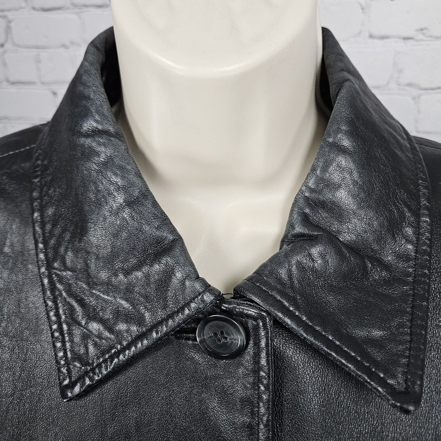 JLC New York Black Genuine Leather Buttoned Collared Pockets Lined Jacket XL