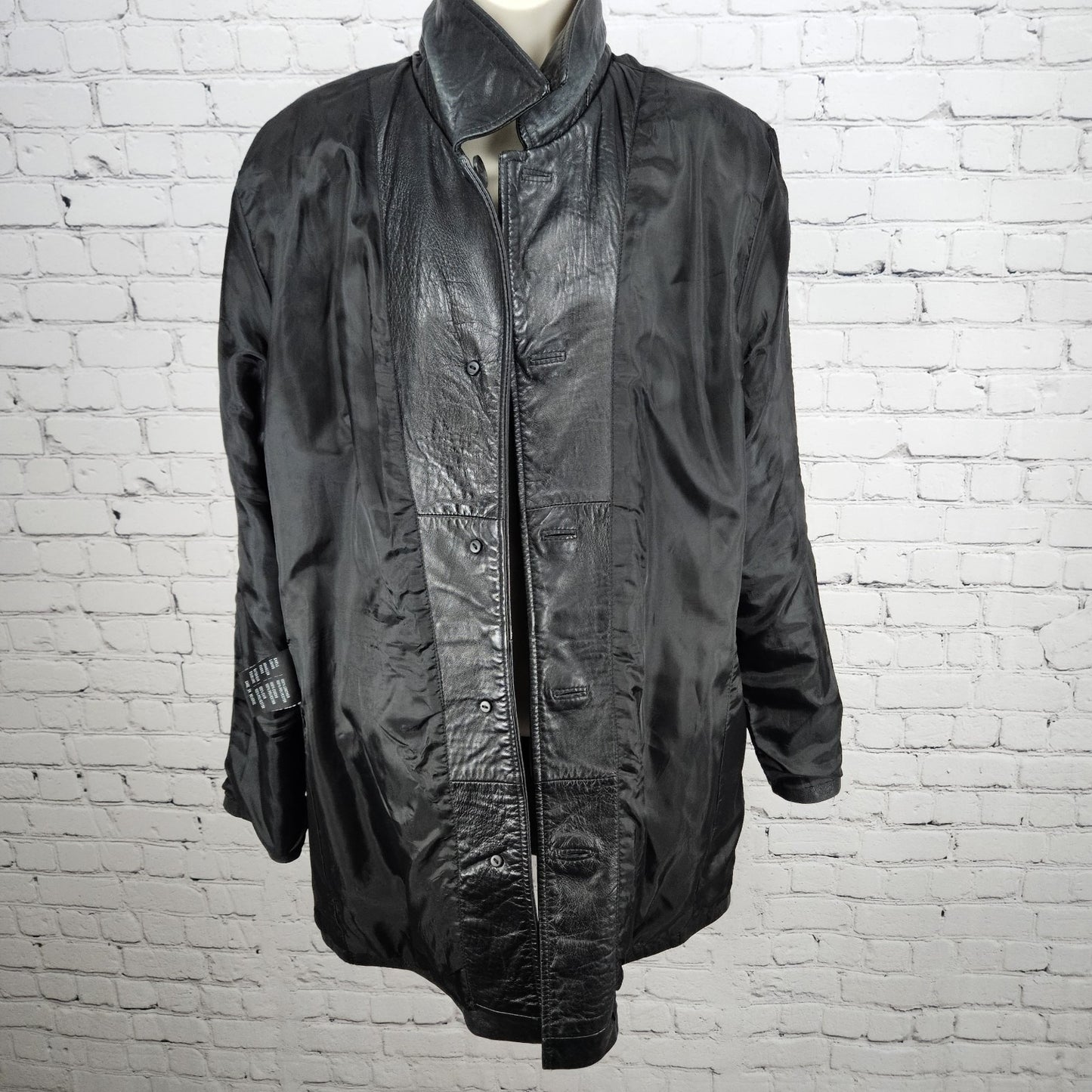 JLC New York Black Genuine Leather Buttoned Collared Pockets Lined Jacket XL
