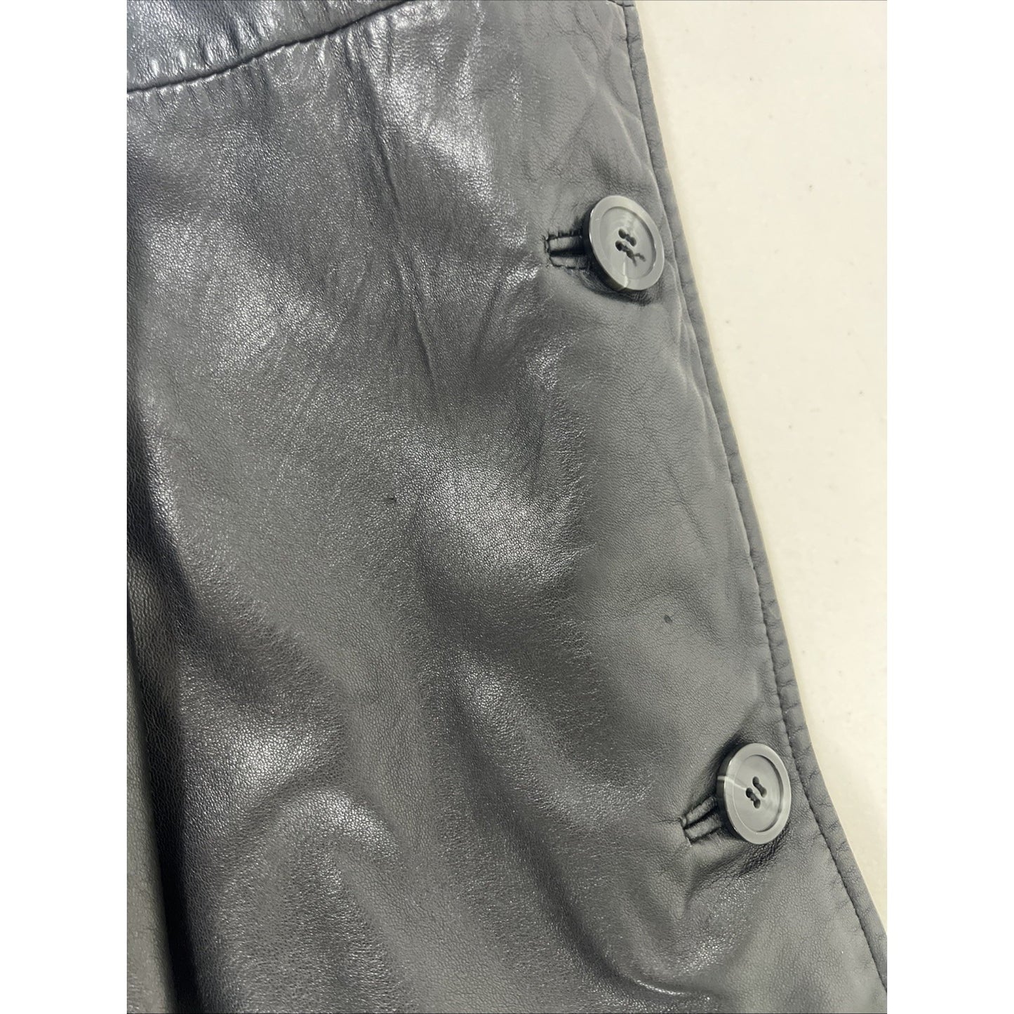 JLC New York Black Genuine Leather Buttoned Collared Pockets Lined Jacket XL