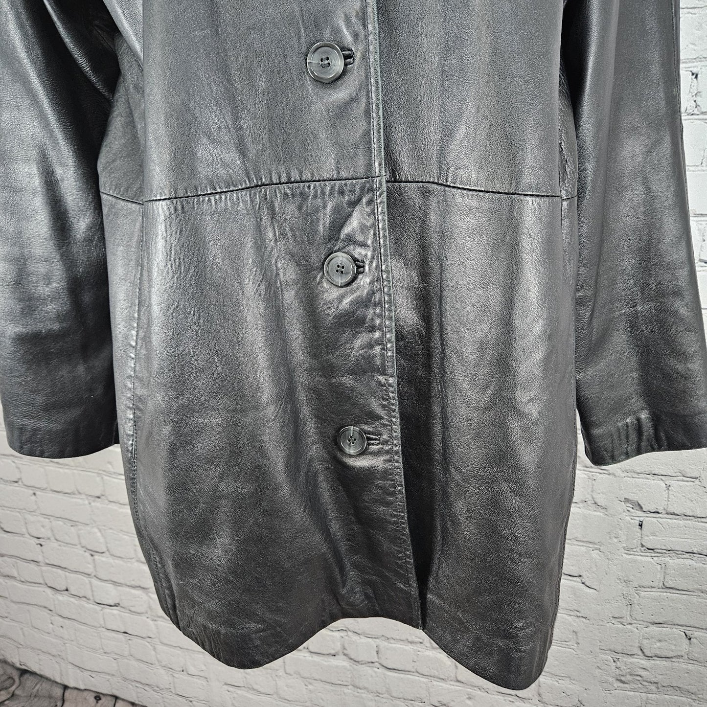 JLC New York Black Genuine Leather Buttoned Collared Pockets Lined Jacket XL