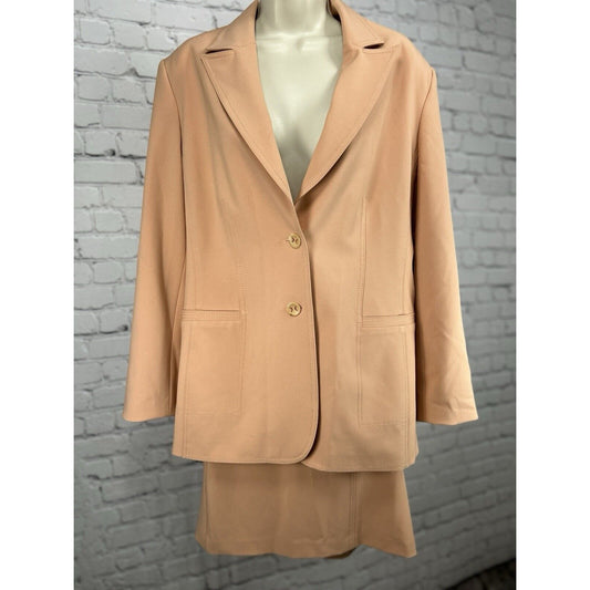 Conrad C Collection Pink Collared Stretch Belted Women’s Skirt Suit Size 16