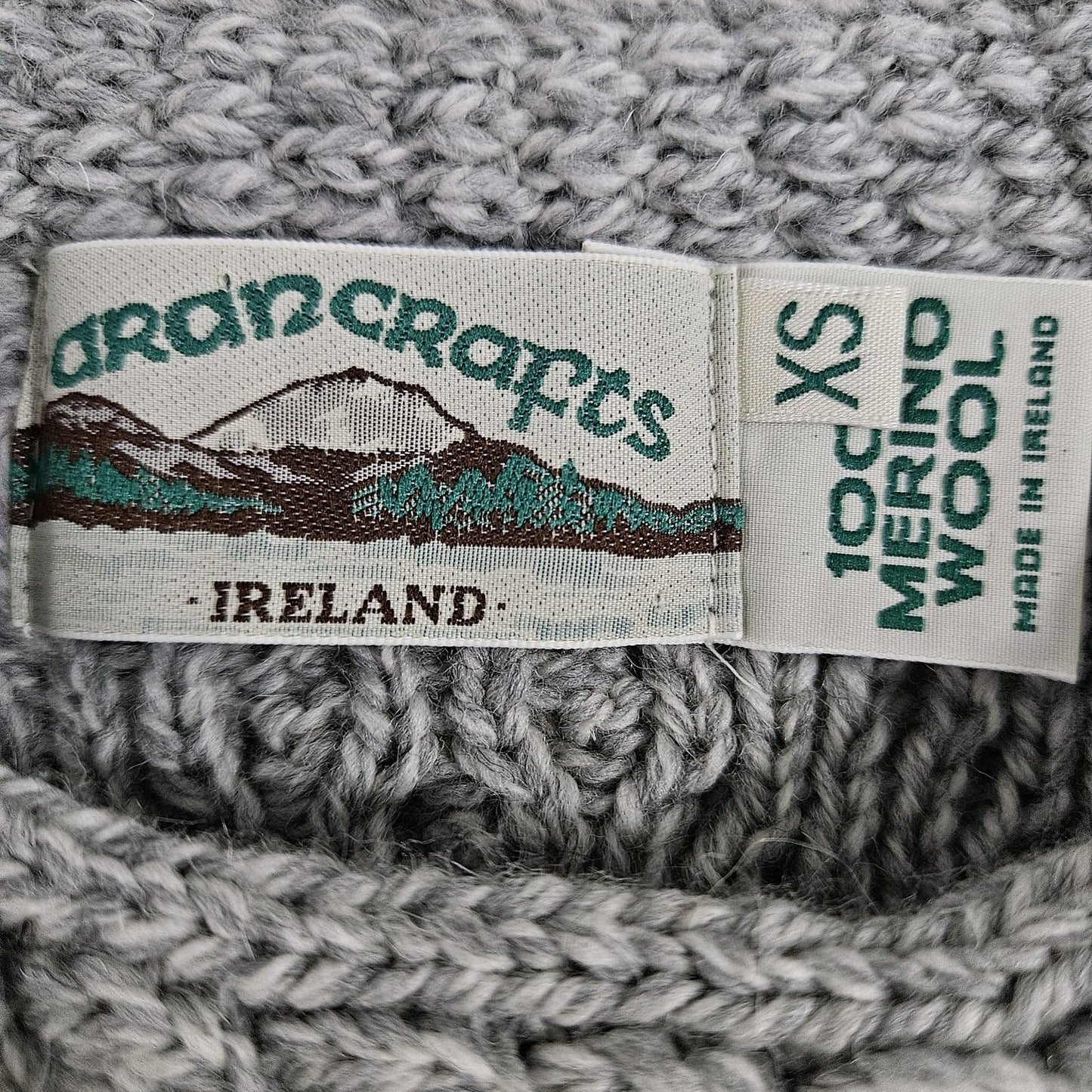 Aran Crafts Grey 100% Merino Wool Chunky Cable Knit Pullover Sweater Ireland XS