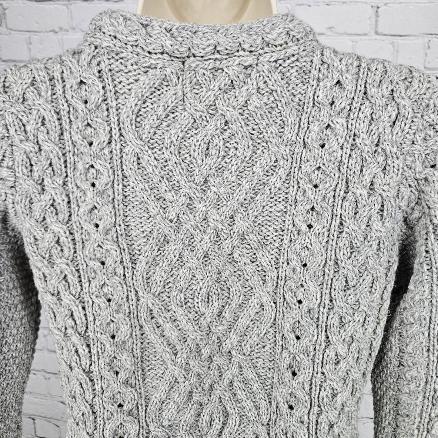 Aran Crafts Grey 100% Merino Wool Chunky Cable Knit Pullover Sweater Ireland XS