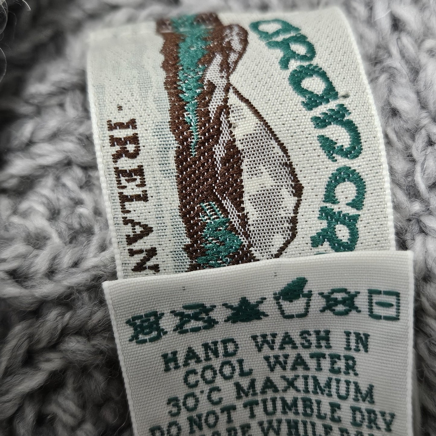 Aran Crafts Grey 100% Merino Wool Chunky Cable Knit Pullover Sweater Ireland XS