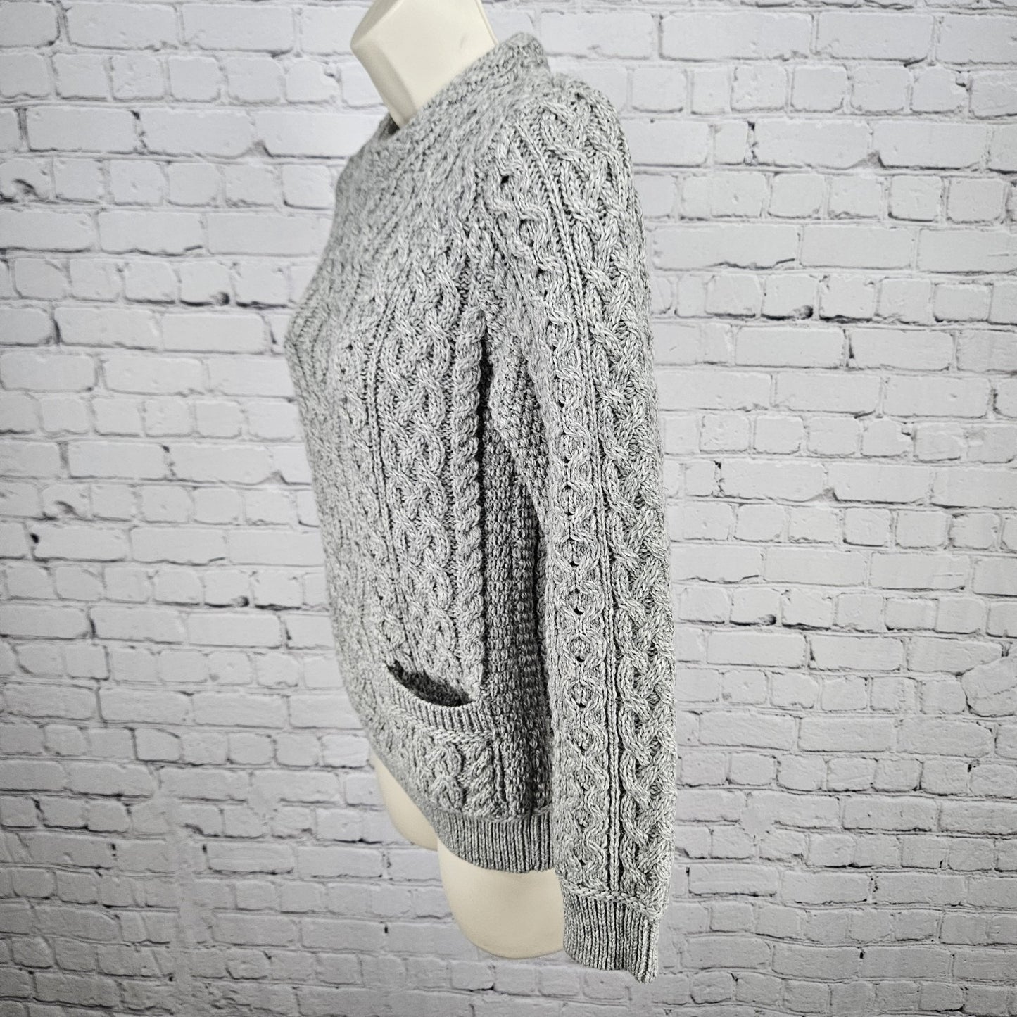 Aran Crafts Grey 100% Merino Wool Chunky Cable Knit Pullover Sweater Ireland XS