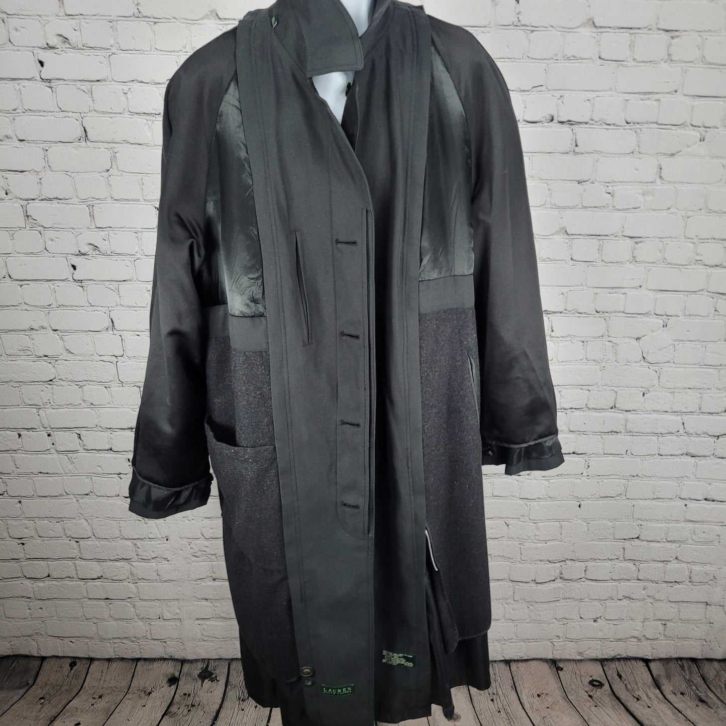 Lauren Ralph Lauren Black Wool Blend Removable Lining Long Trench Coat Size 44L