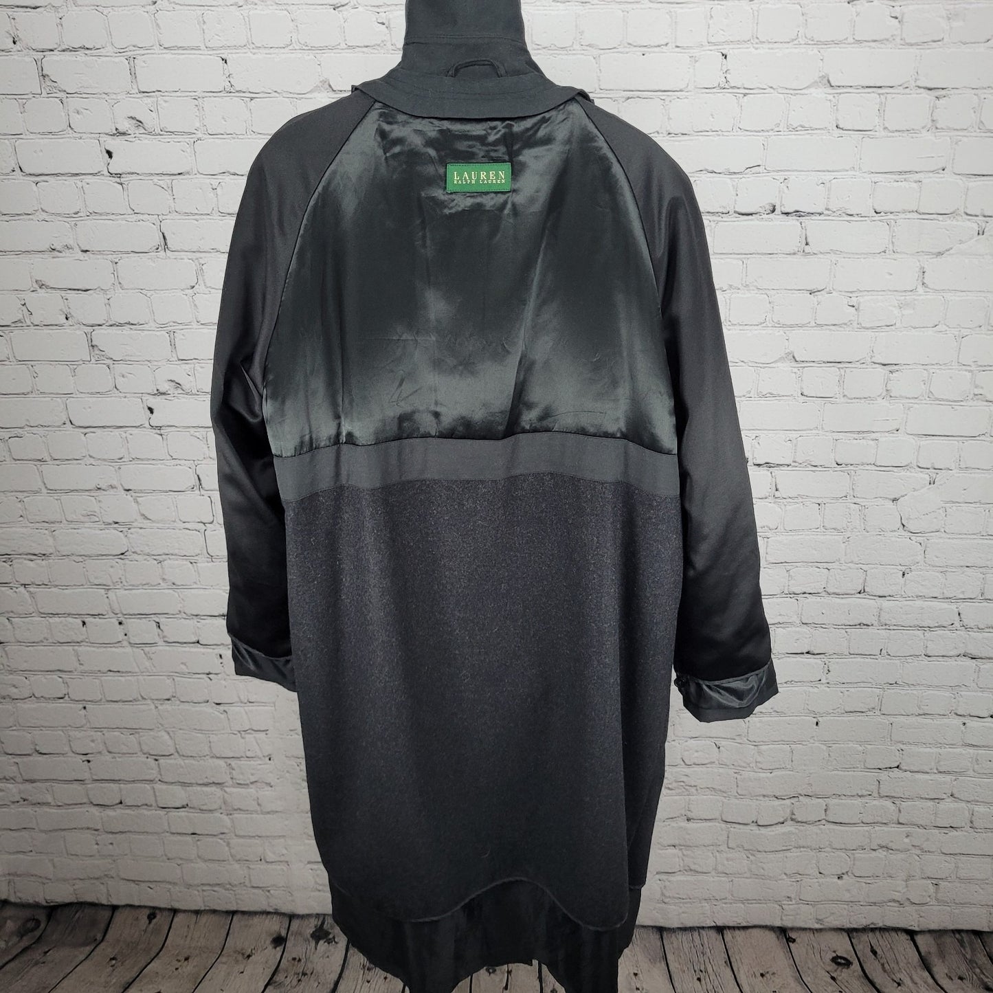 Lauren Ralph Lauren Black Wool Blend Removable Lining Long Trench Coat Size 44L