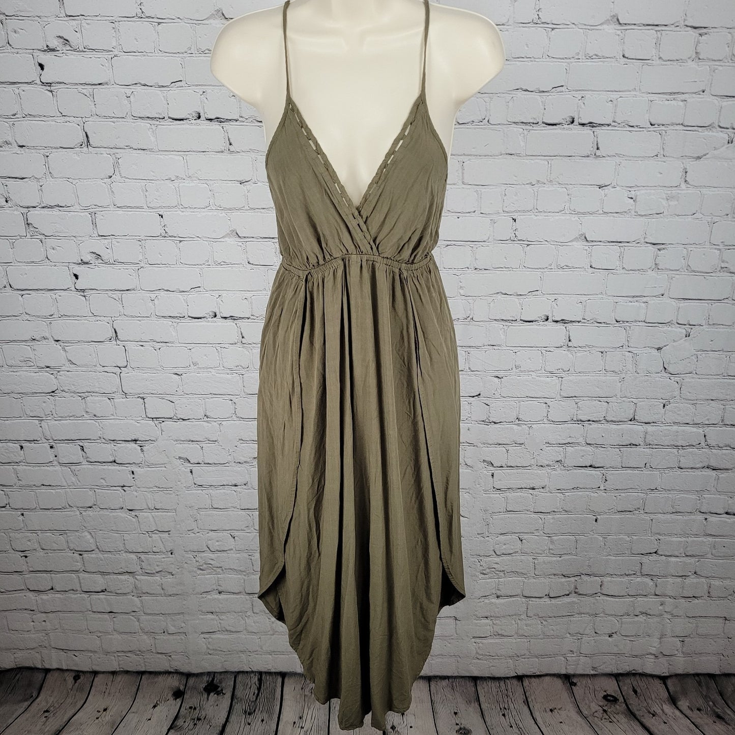 Lulus Green Adjustable Strappy Back Wide Leg Elastic Waist Jumper Size Small S