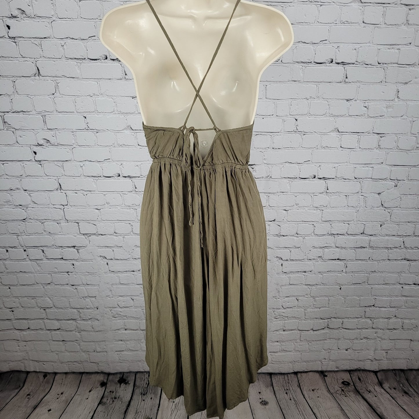 Lulus Green Adjustable Strappy Back Wide Leg Elastic Waist Jumper Size Small S