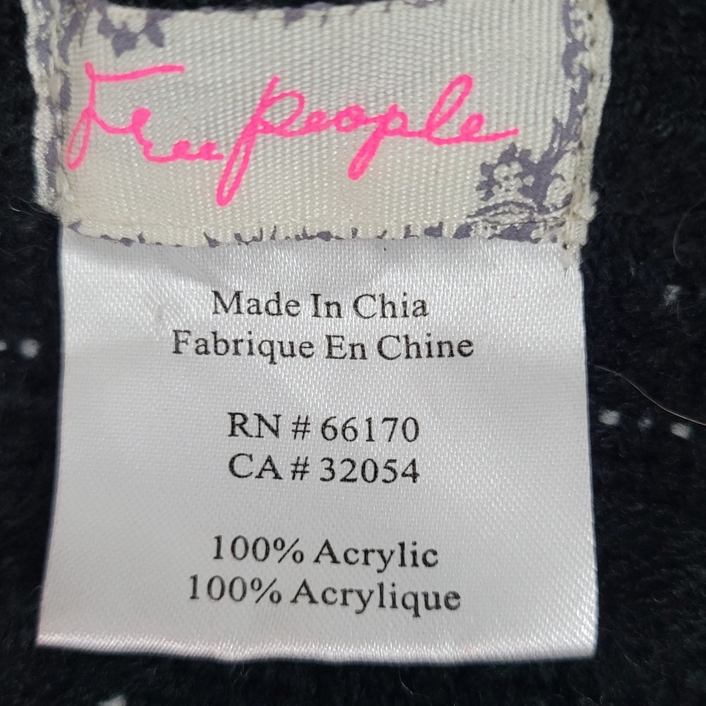 Free People Black White Hooded Toggle Boho Fringe Cape Sweater One Size O/S