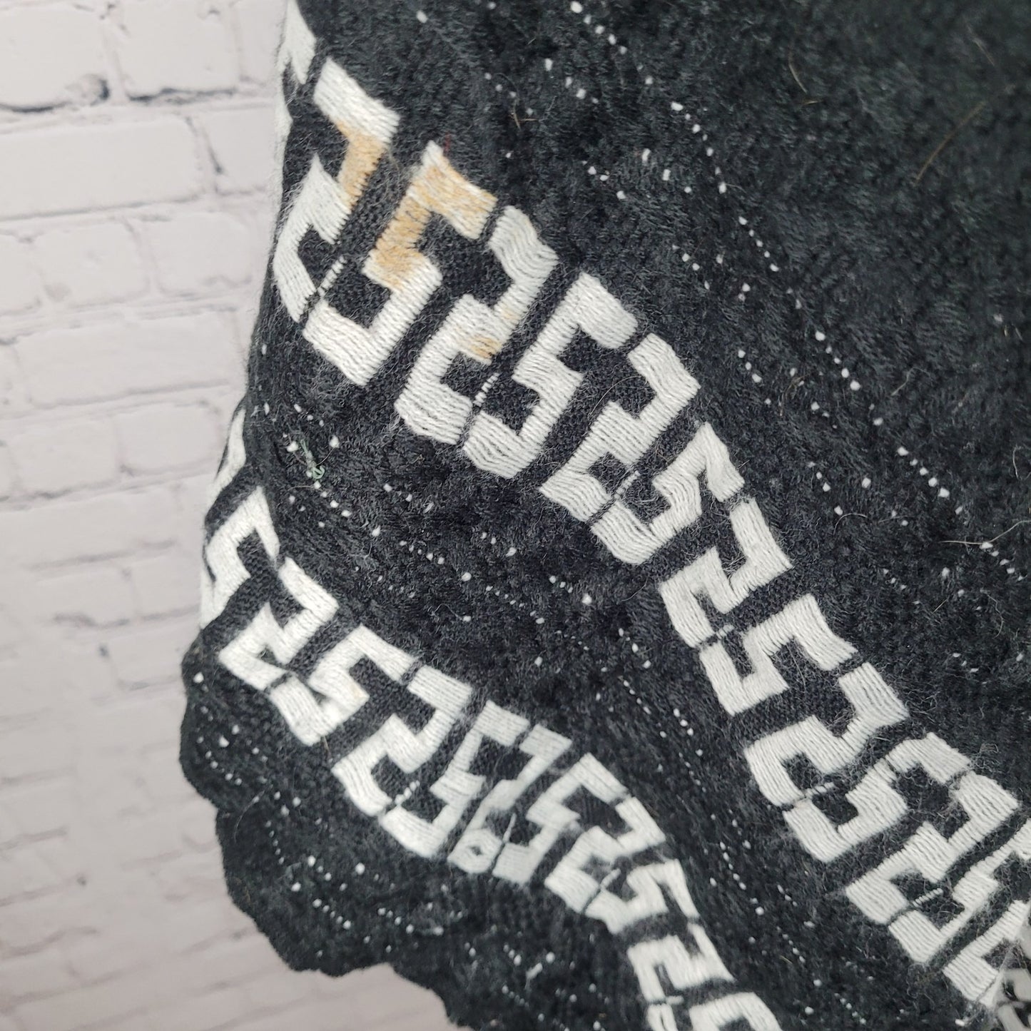 Free People Black White Hooded Toggle Boho Fringe Cape Sweater One Size O/S