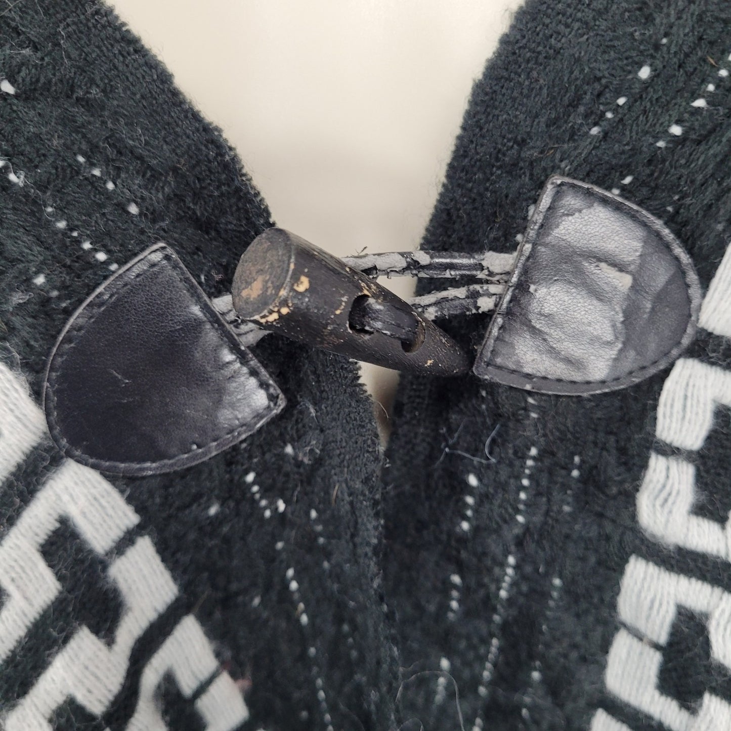 Free People Black White Hooded Toggle Boho Fringe Cape Sweater One Size O/S