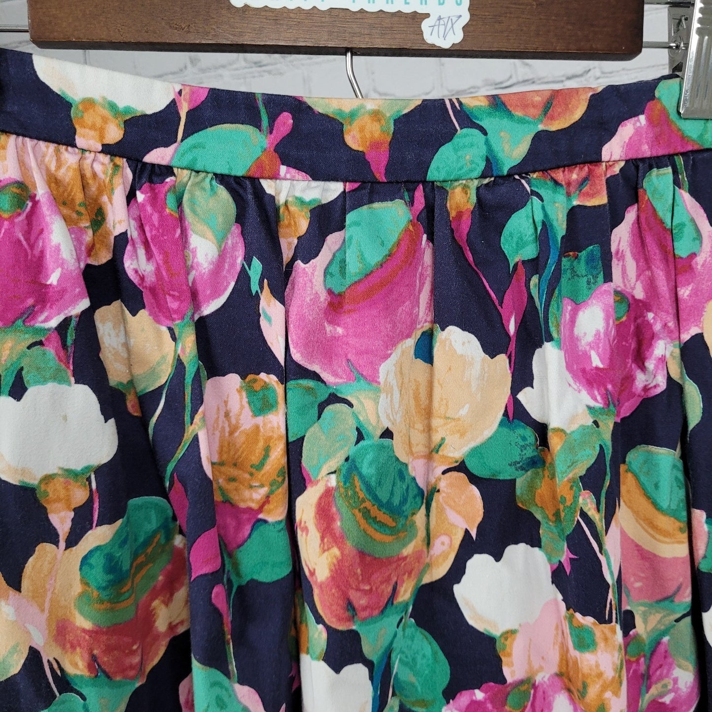 J.CREW Navy Floral Cotton Ruched Pockets Unlined A-Line Skirt Size 2 (26x21)