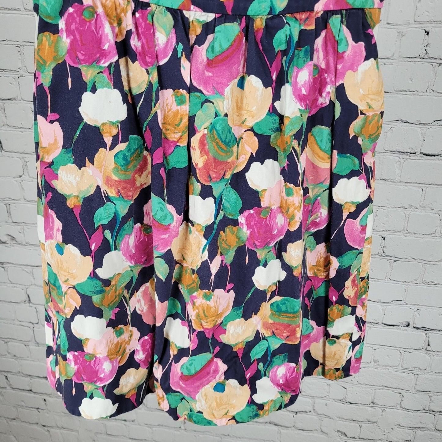 J.CREW Navy Floral Cotton Ruched Pockets Unlined A-Line Skirt Size 2 (26x21)