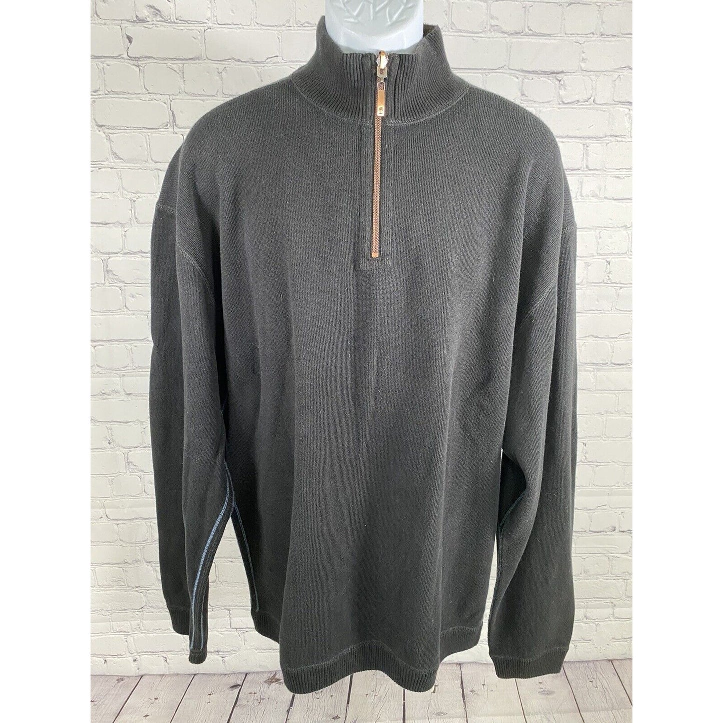 Tommy Bahama Black Brown Reversible Pullover 1/4 Zip Jacket Long Sleeve XXL EUC
