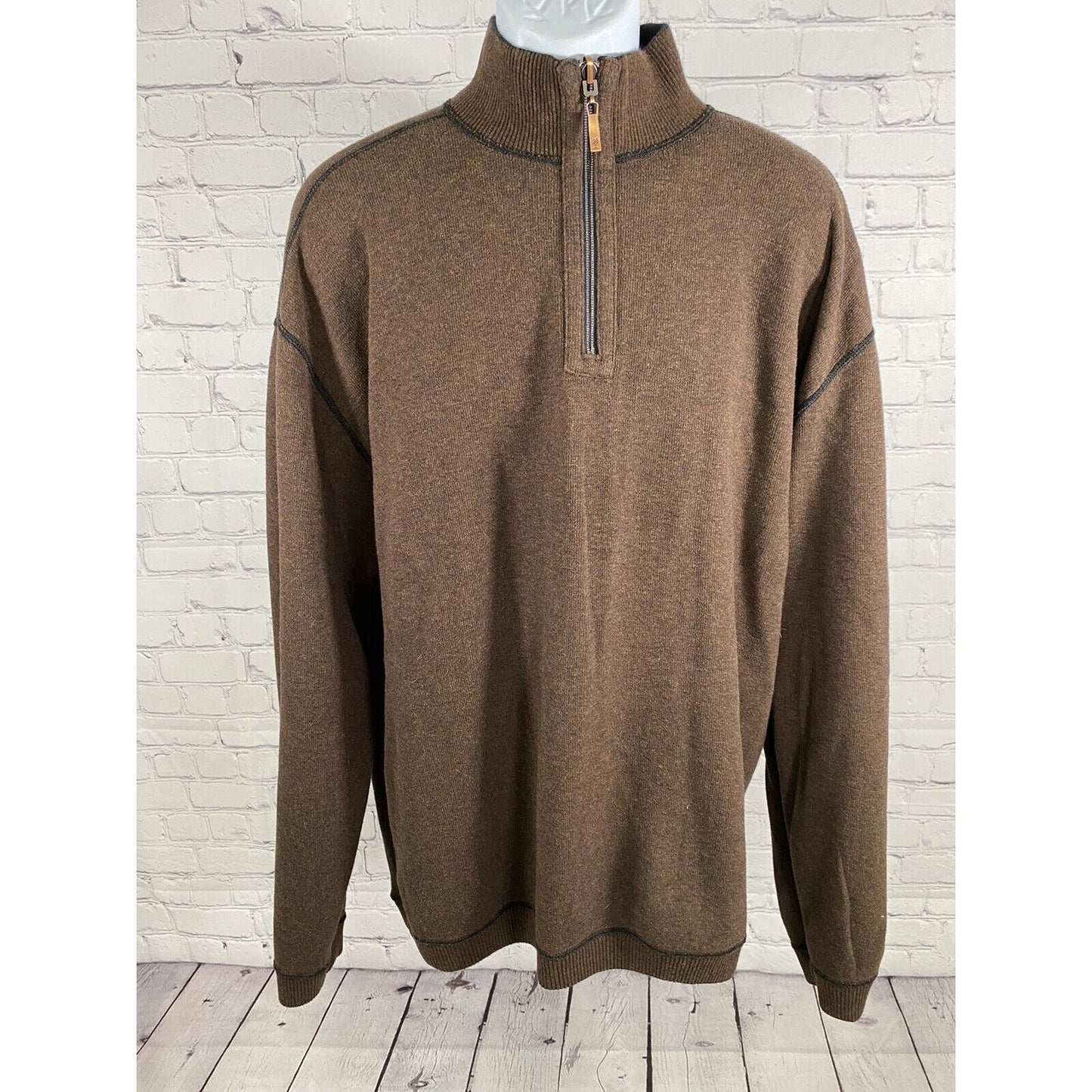 Tommy Bahama Black Brown Reversible Pullover 1/4 Zip Jacket Long Sleeve XXL EUC