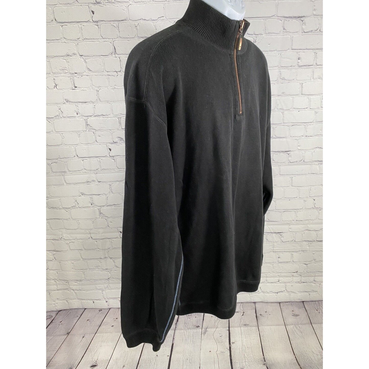 Tommy Bahama Black Brown Reversible Pullover 1/4 Zip Jacket Long Sleeve XXL EUC
