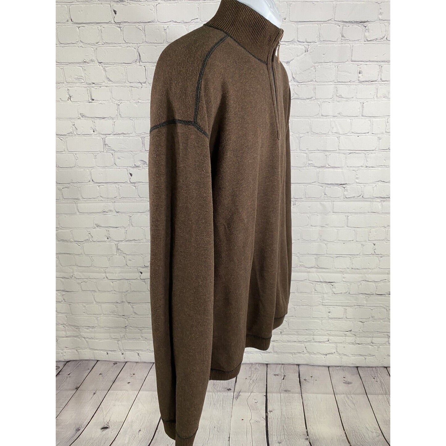 Tommy Bahama Black Brown Reversible Pullover 1/4 Zip Jacket Long Sleeve XXL EUC